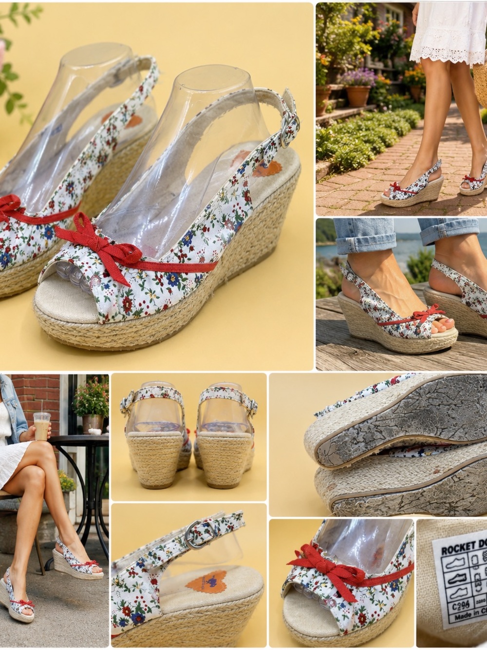 Rocket Dog Floral Espadrille Wedge Sandals 11M Slingback Peep Toe Cottagecore